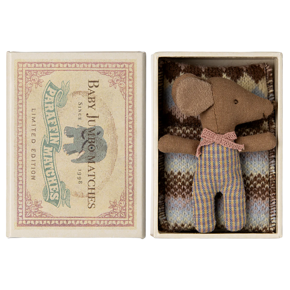 Maileg Sleepy/wakey baby mouse in matchbox - Rose (new 2024)