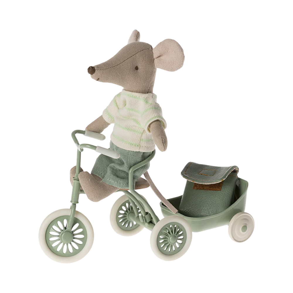 Maileg Big Brother Tricycle Mouse with Bag, Green 2024