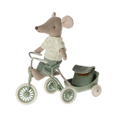 Maileg Big Brother Tricycle Mouse with Bag, Green 2024