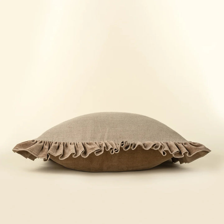 Velvet Ruffle Linen Pillow - Chocolate (24" x 24")