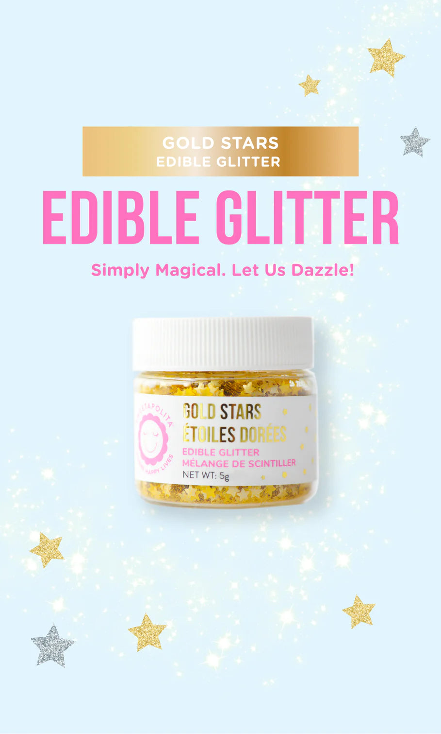 Gold Metallic Stars | Edible Glitter