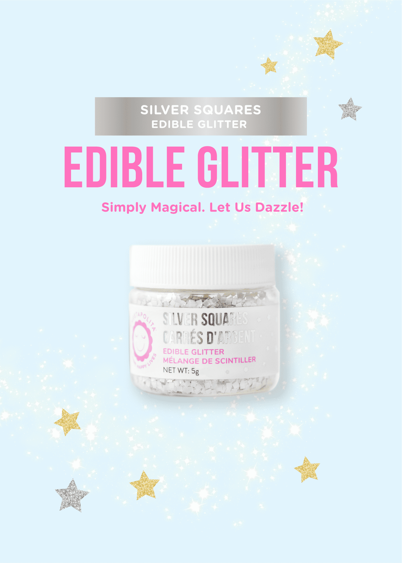 Silver Metallic Squares | Edible Glitter