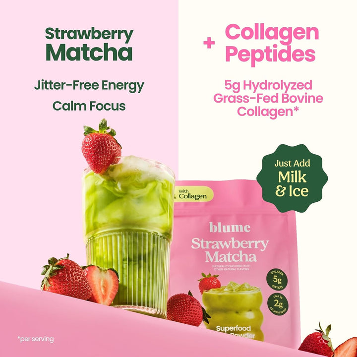 Blume Iced Strawberry Matcha Latte with Collagen