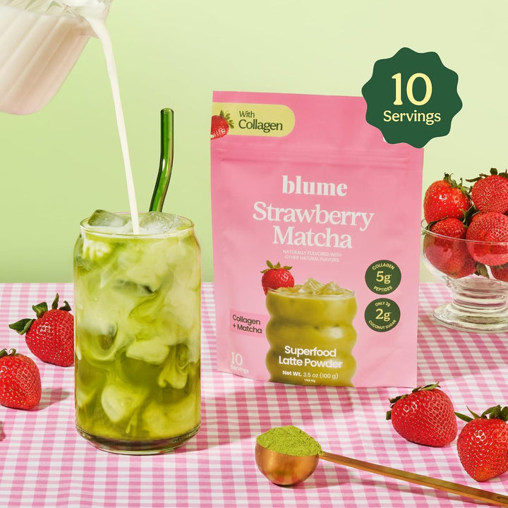 Blume Iced Strawberry Matcha Latte with Collagen