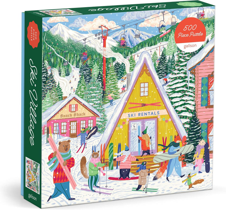 Ski Village Puzzle – 500 Piece Jigsaw Puzzle with Illustrated Alpine Ski Scene