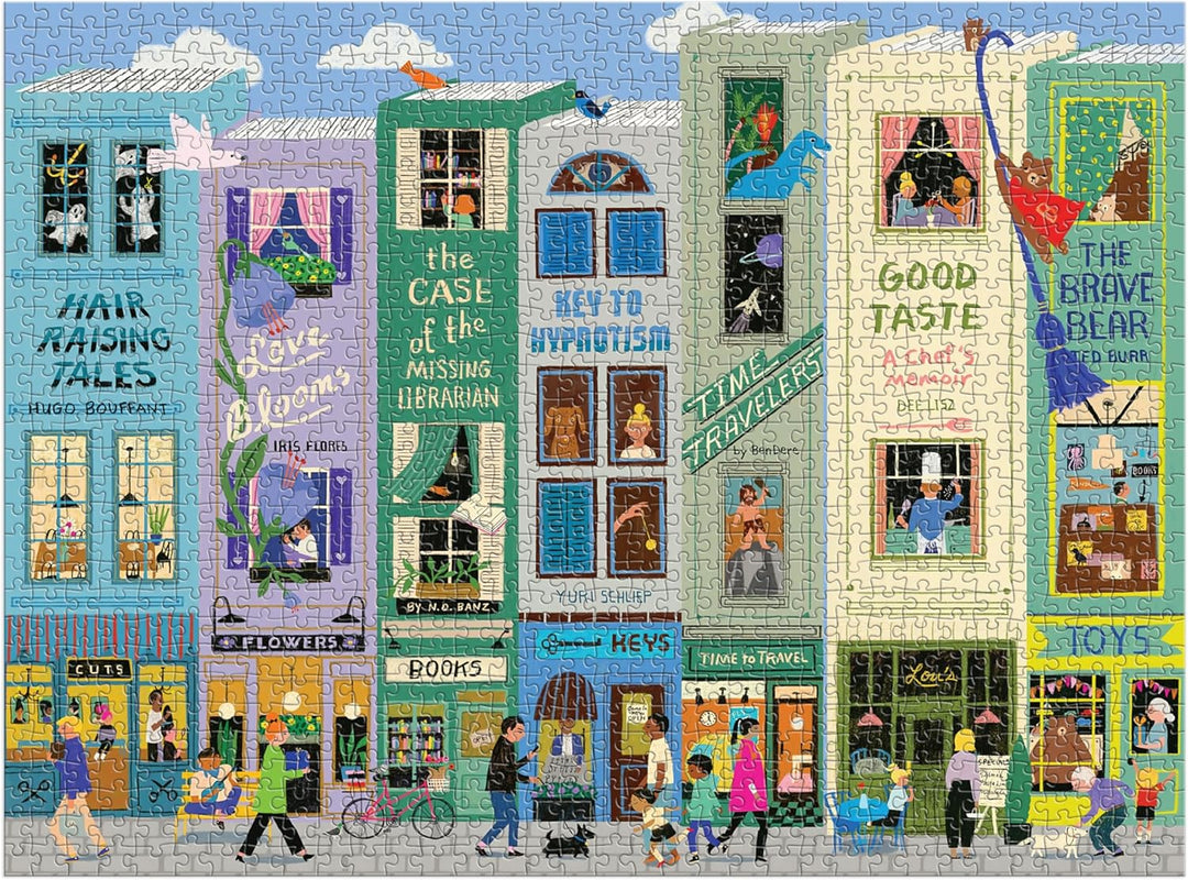 Main Street Books – 1000 Piece Jigsaw Puzzle Featuring Beautiful Artwork of A Book Themed Neighborhood