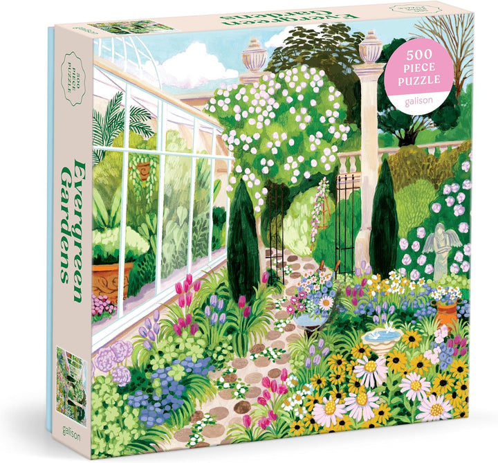 Evergreen Gardens – 500 Piece Jigsaw Puzzle Featuring Beautiful Artwork of A Conservatory Pathway Garden