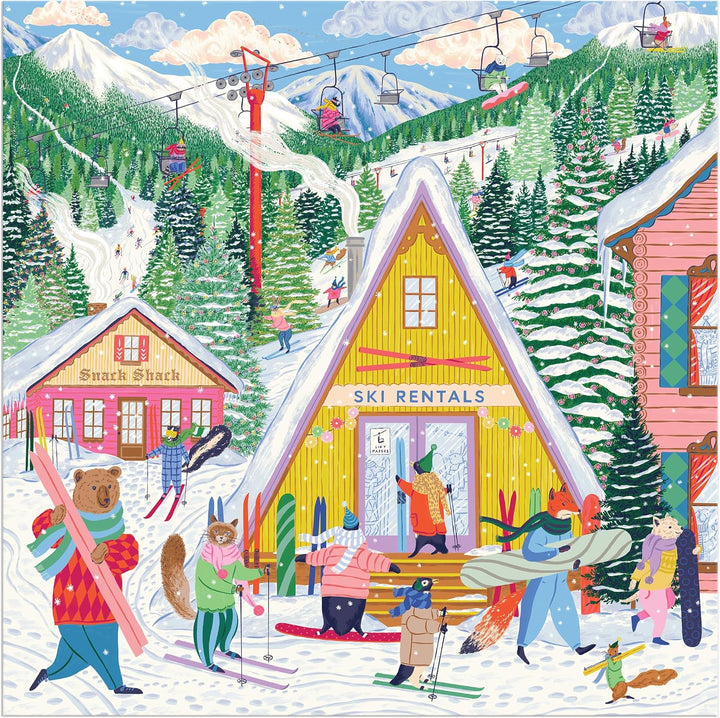 Ski Village Puzzle – 500 Piece Jigsaw Puzzle with Illustrated Alpine Ski Scene