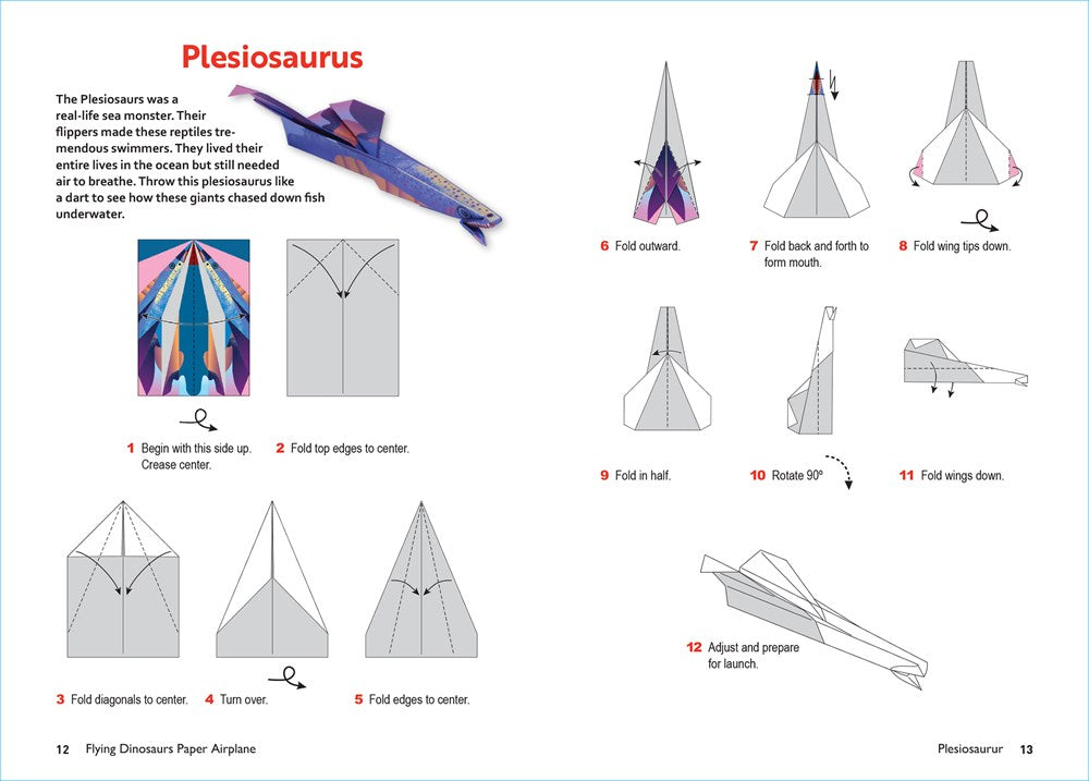 Flying Dinosaurs Paper Airplane Kit 36 Paper Airplanes in 12 Original Designs!
