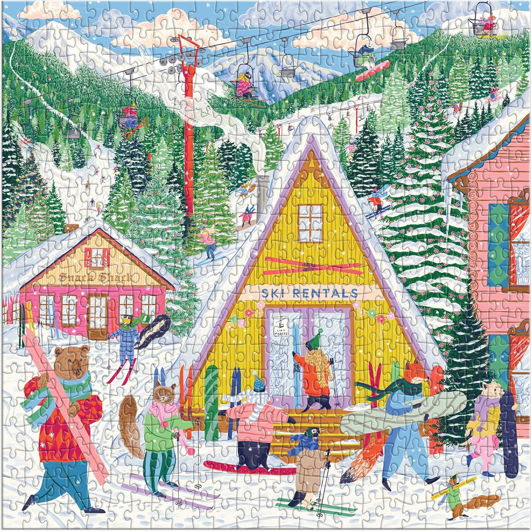 Ski Village Puzzle – 500 Piece Jigsaw Puzzle with Illustrated Alpine Ski Scene
