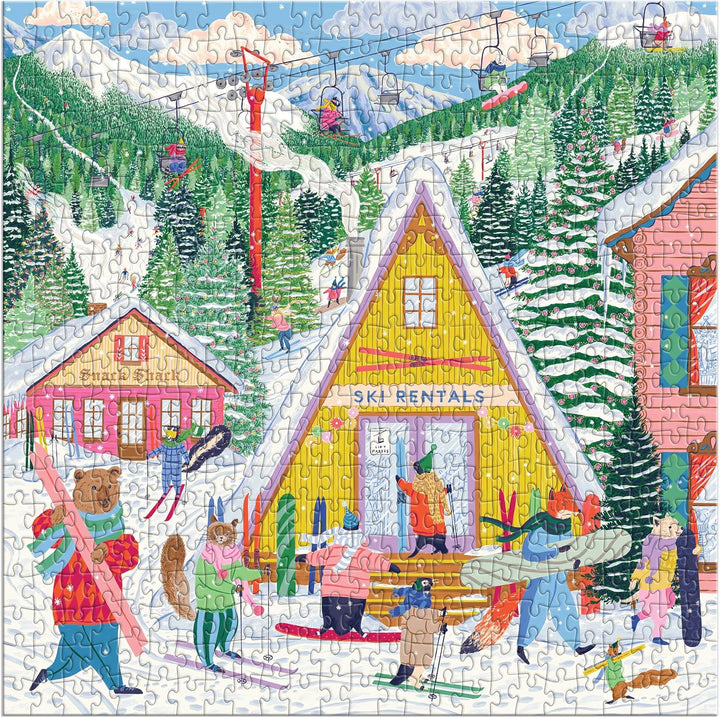 Ski Village Puzzle – 500 Piece Jigsaw Puzzle with Illustrated Alpine Ski Scene