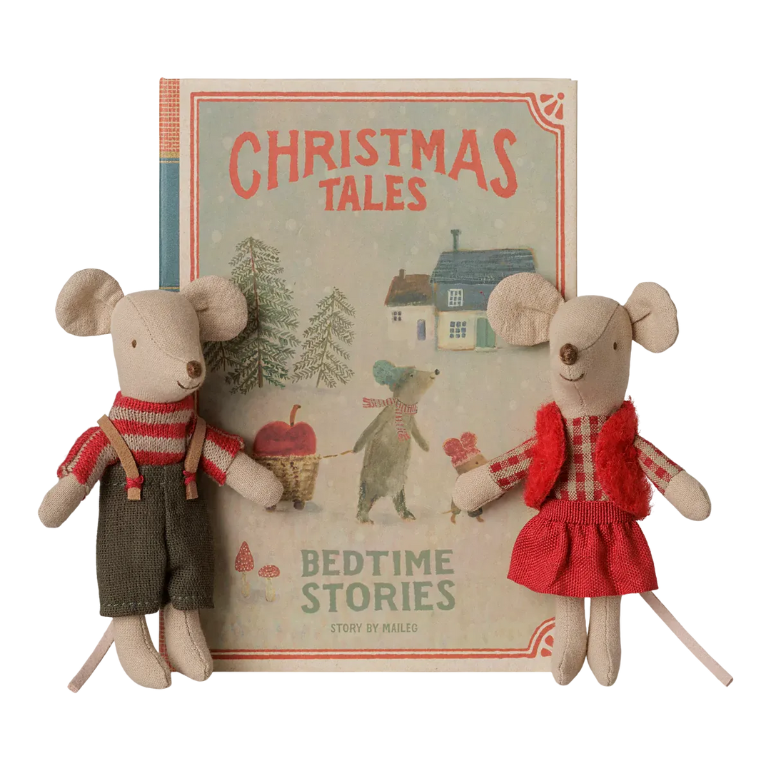 Pre Order Maileg Christmas twin mice, Little sister and brother in book