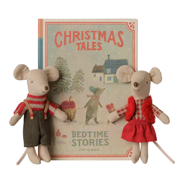 Pre Order Maileg Christmas twin mice, Little sister and brother in book