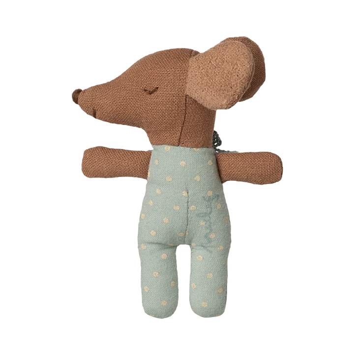 Maileg Sleepy/wakey baby mouse in matchbox - Blue (yellow bedding)