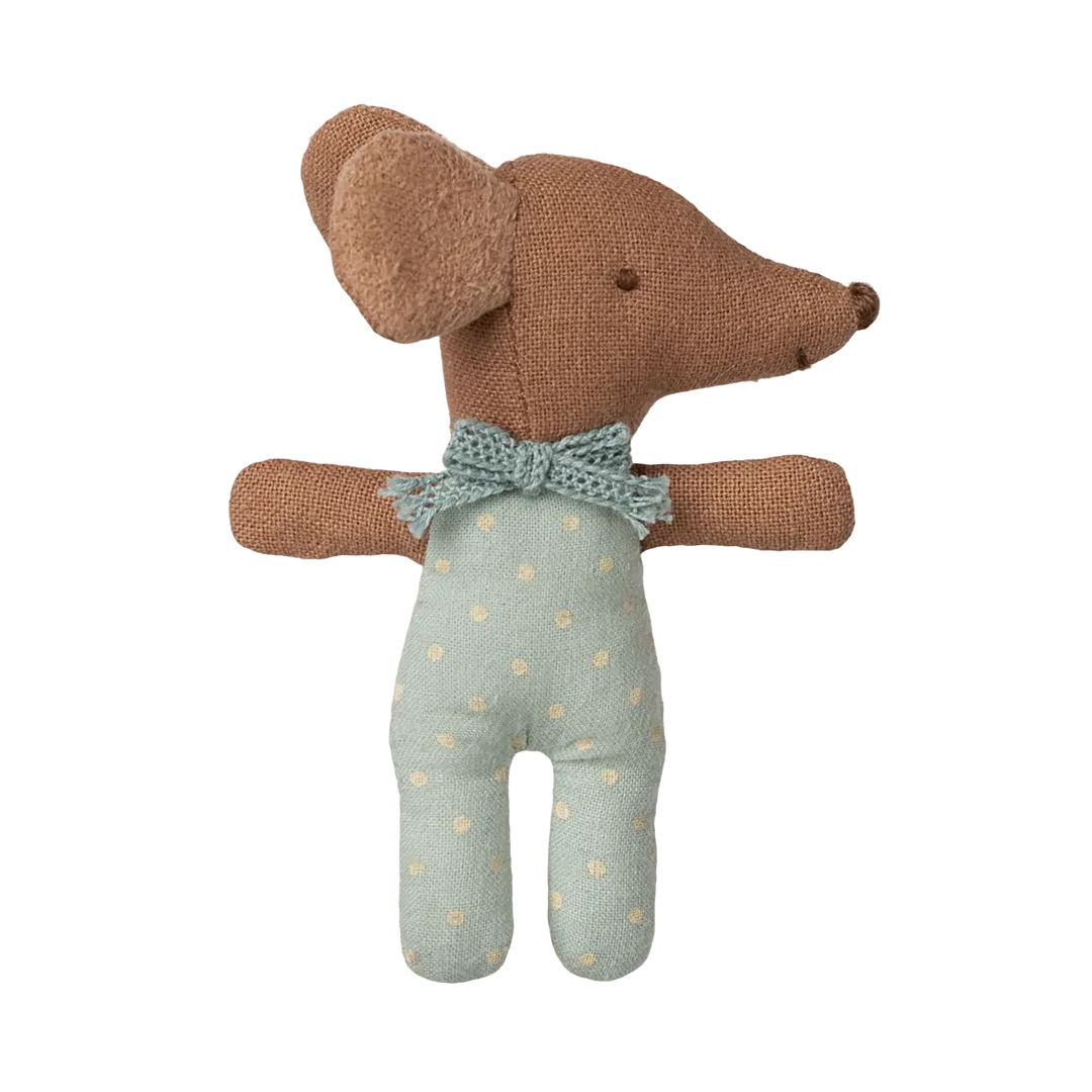 Maileg Sleepy/wakey baby mouse in matchbox - Blue (yellow bedding)