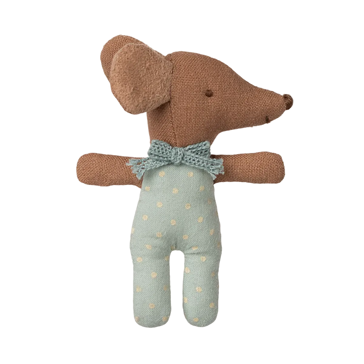 Maileg Sleepy/wakey baby mouse in matchbox - Blue (yellow bedding)