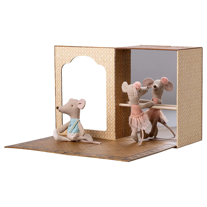Maileg Ballet mice in dance studio, Little sister and brother