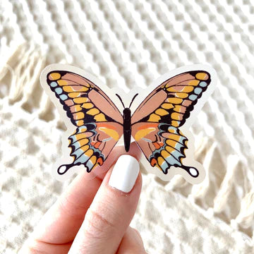 Clear Pink Swallowtail Butterfly Sticker, 3x2 in.