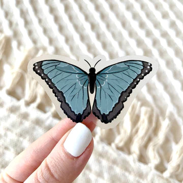 Clear Common Blue Morpho Butterfly Sticker, 2.5x1.5 in.