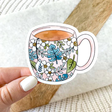 Tropical Pink Teacup Sticker, 2.5x2.25 in.