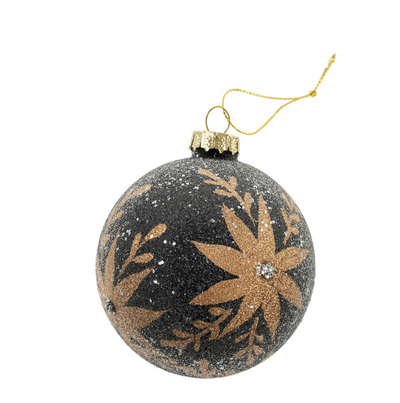 Holiday Bloom Glass Ornament, Black