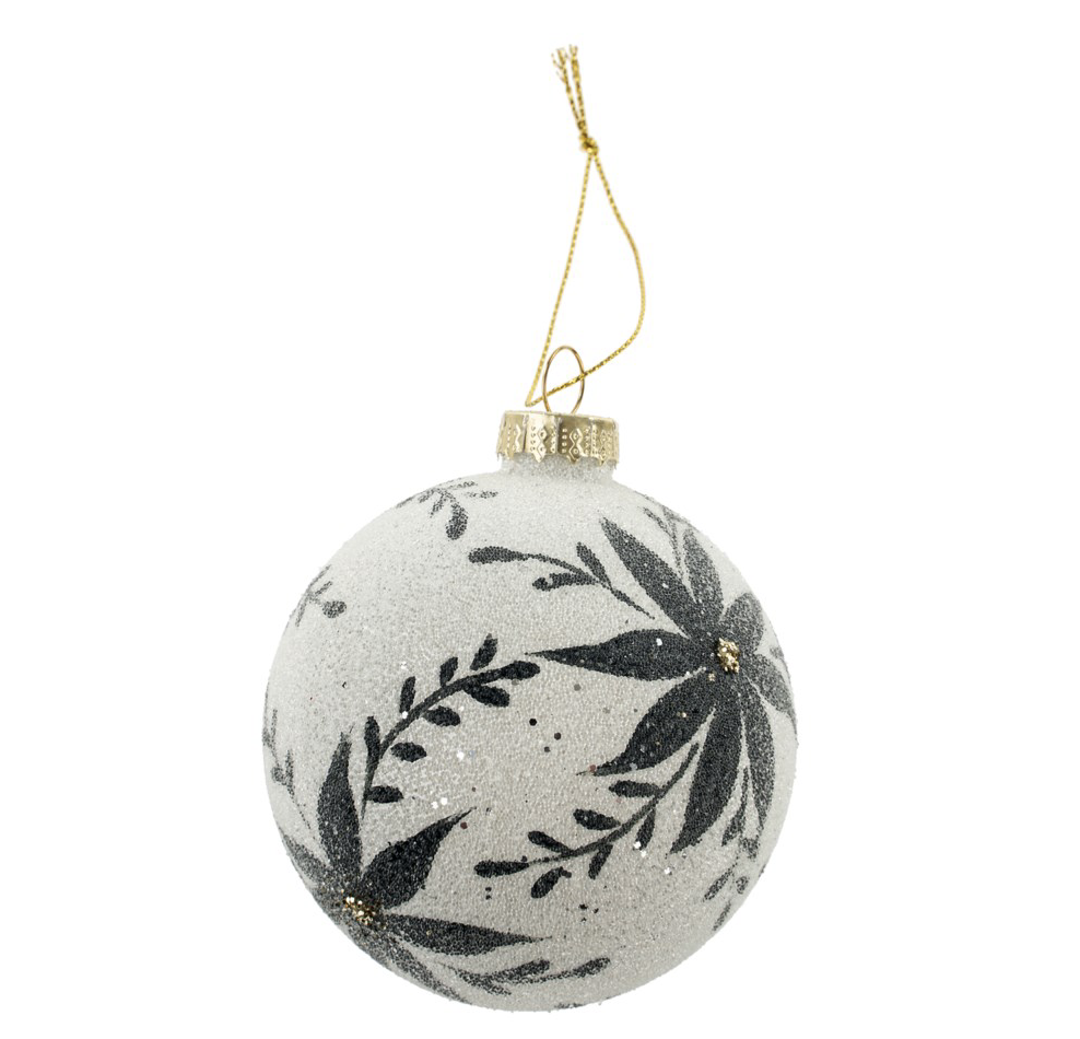 Holiday Bloom Glass Ornament, White