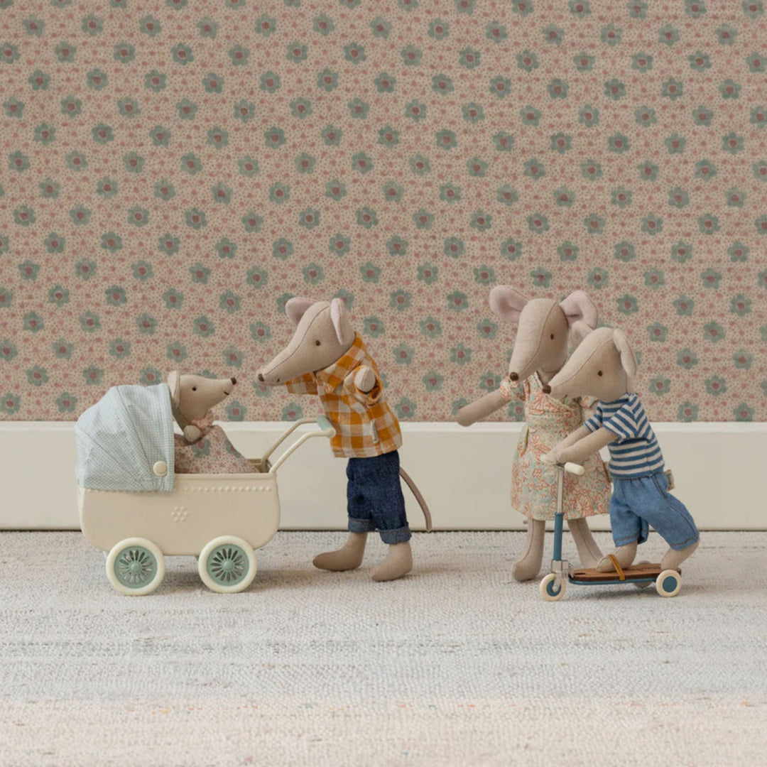 Maileg Pram with Baby Mouse (Mint)