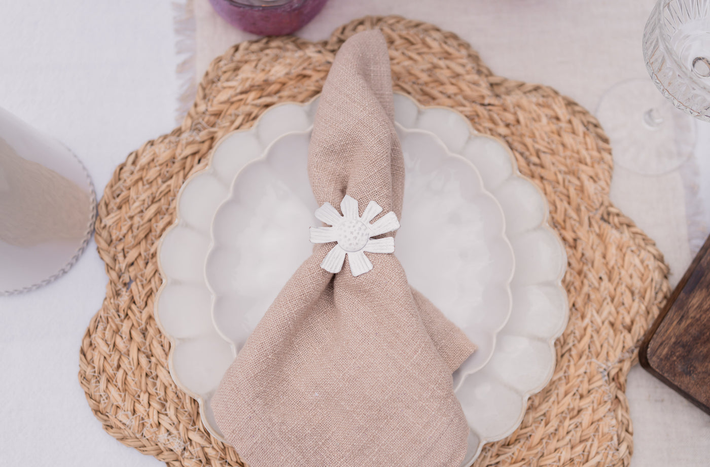 Flower Napkin Ring, White
