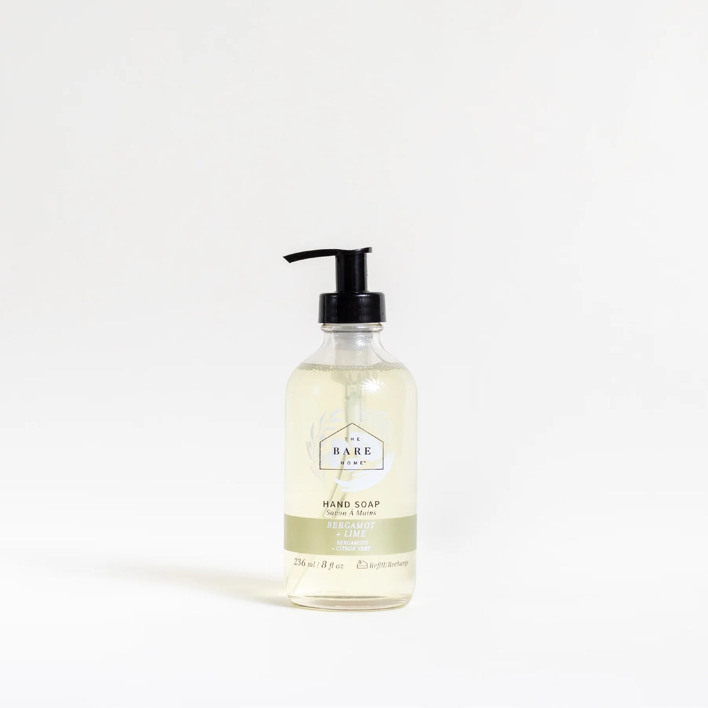 Bare Home Hand Soap 236ml In Glass Bottle Bergamot + Lime