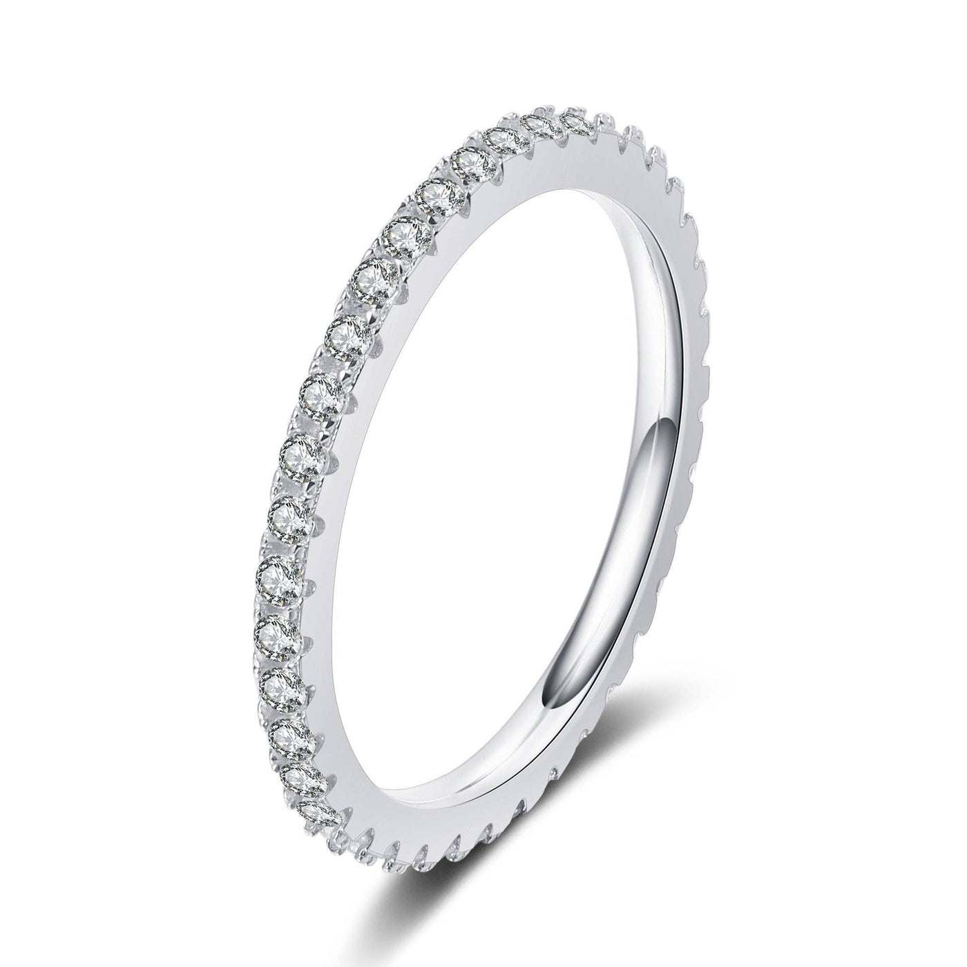 Slim Moissanite Pave Stacking Ring in 925 Sterling Silver