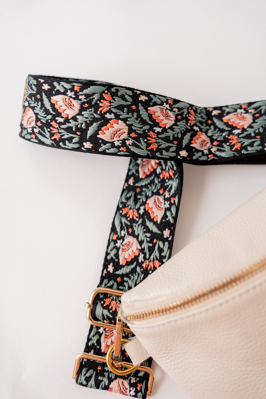 Floral Embroidered Crossbody Bag Strap