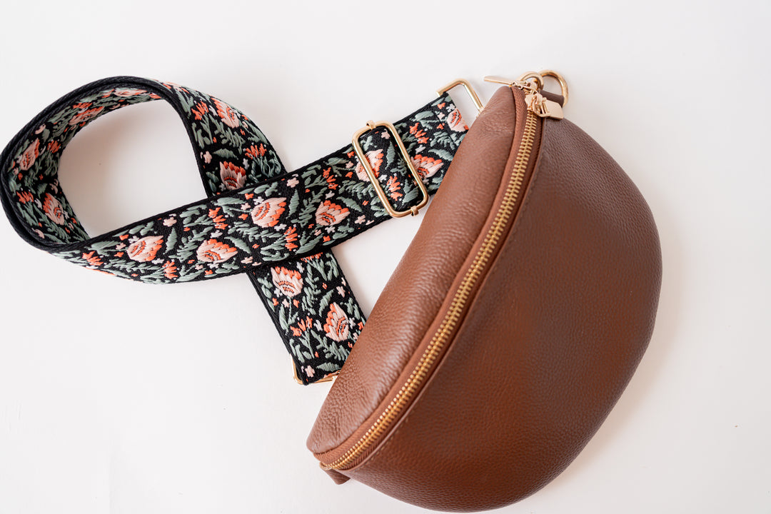 Floral Embroidered Crossbody Bag Strap