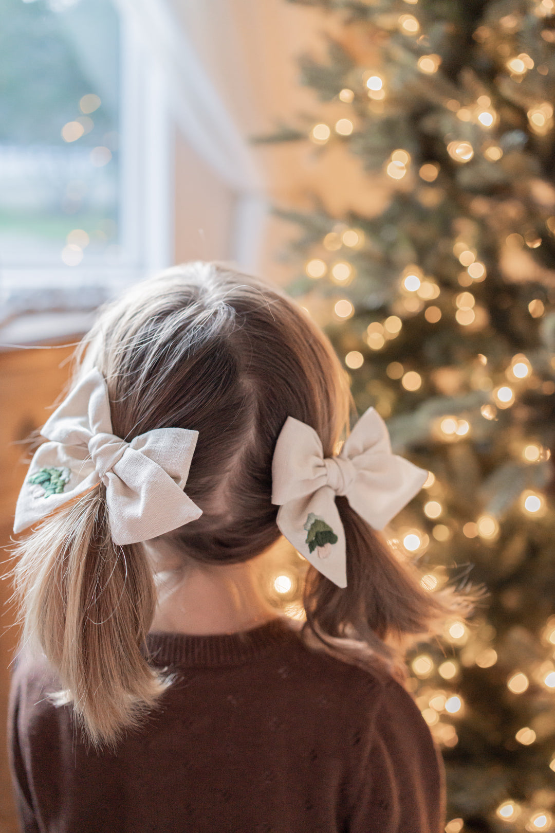 Linen Hair Bow - Evergreen Tree