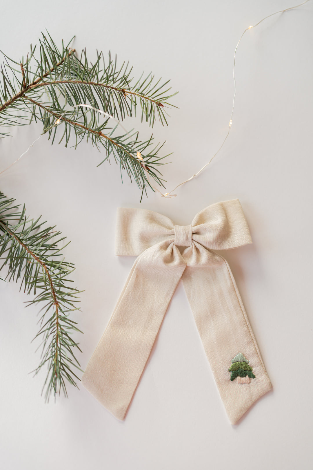 Linen Hair Bow - Evergreen Tree