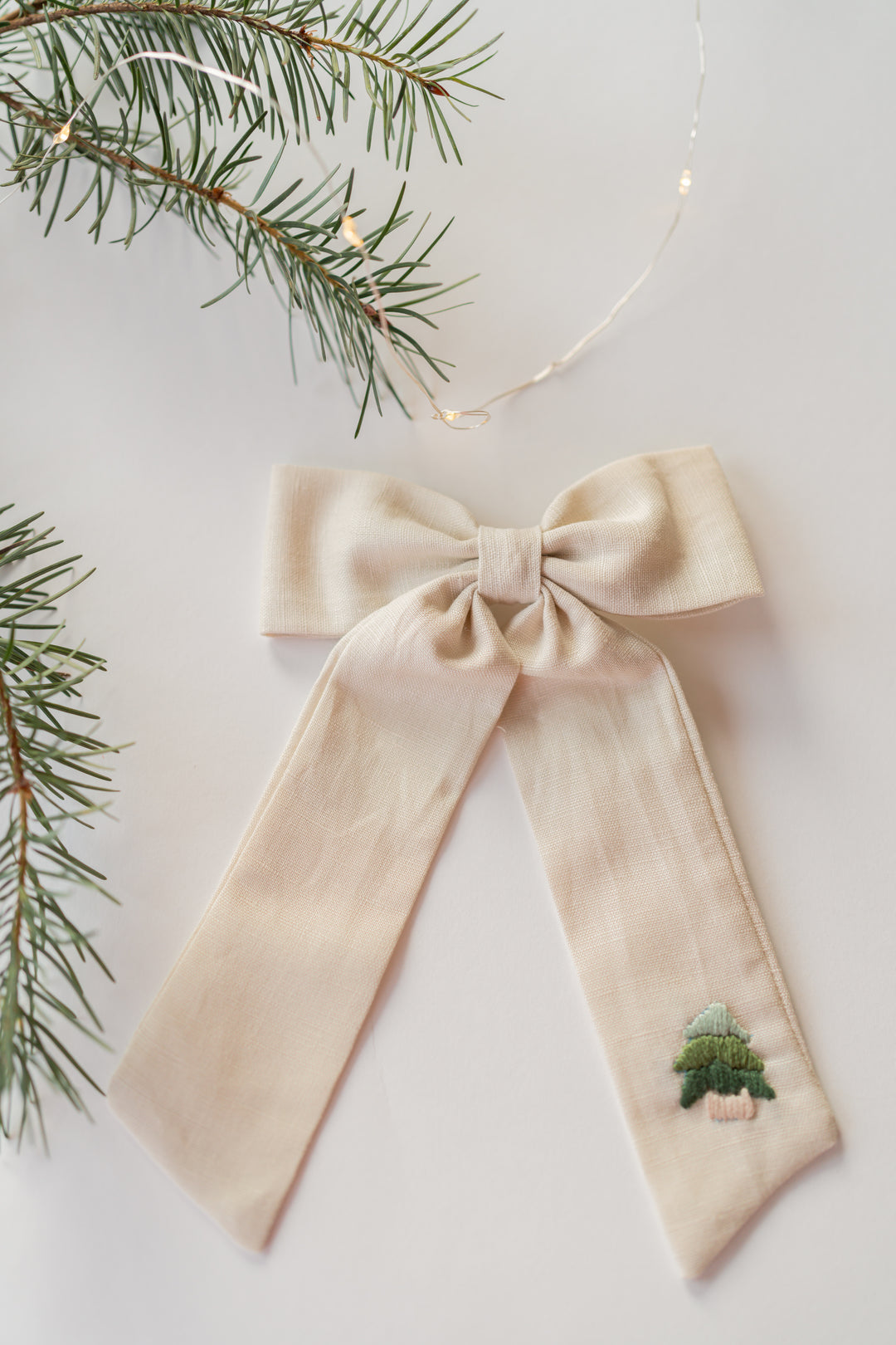 Linen Hair Bow - Evergreen Tree