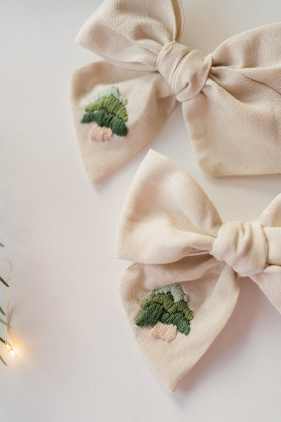 Linen Hair Bow - Evergreen Tree