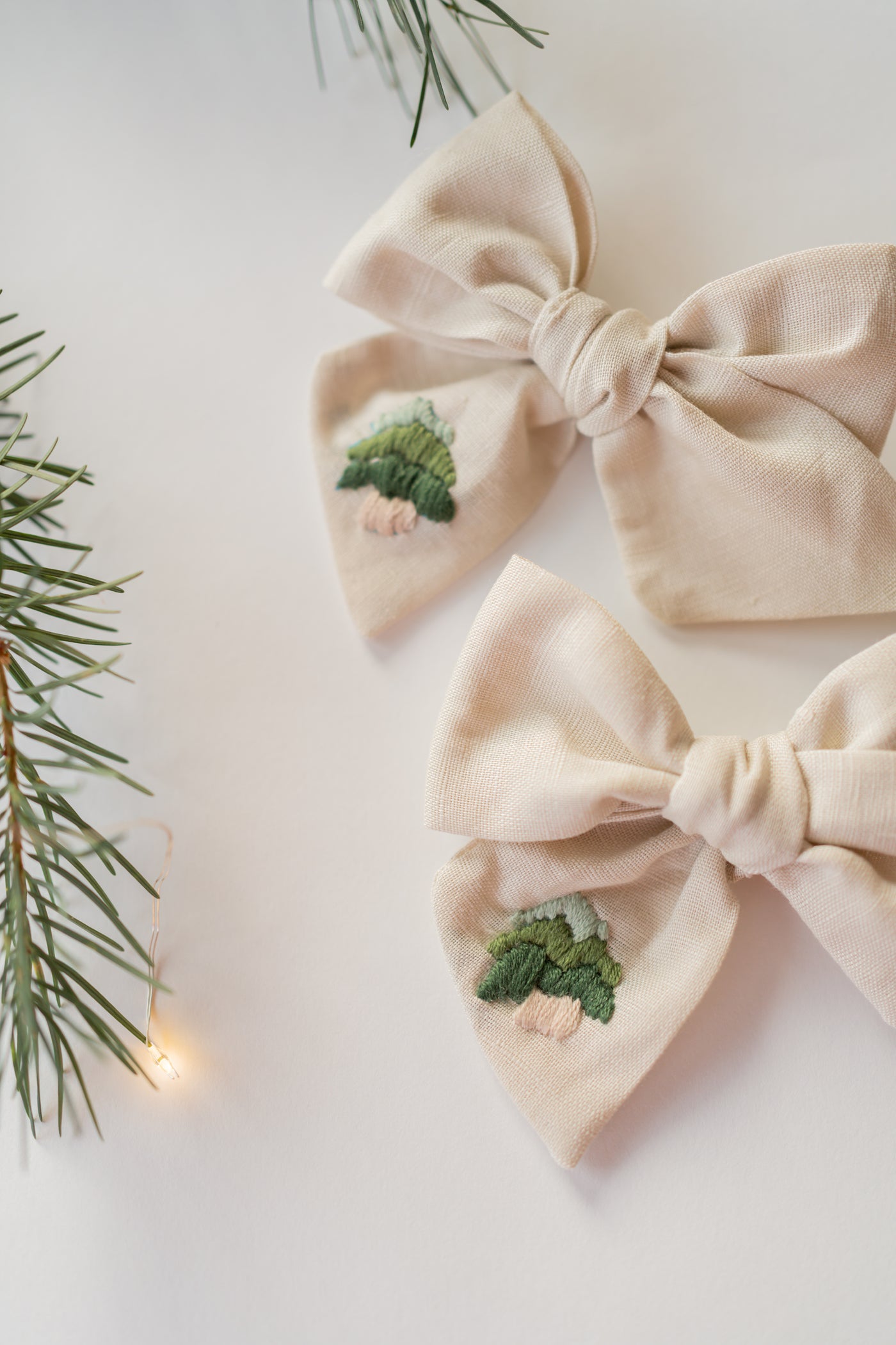 Linen Hair Bow - Evergreen Tree