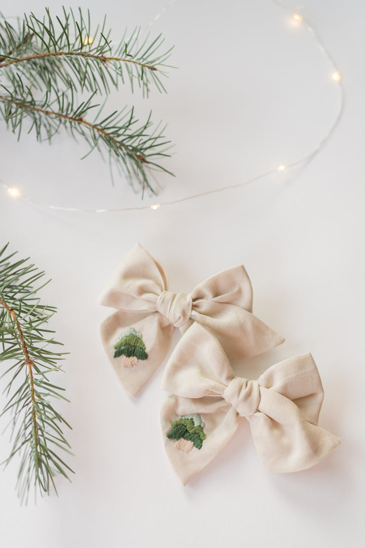 Linen Hair Bow - Evergreen Tree