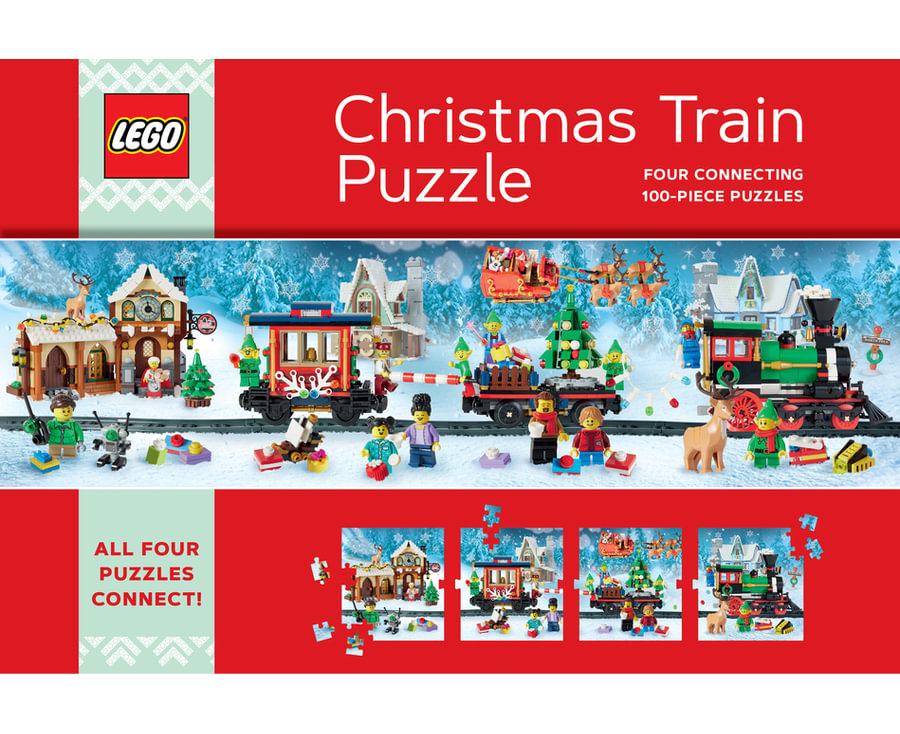 Lego Christmas Train Puzzle Four Connecting 100-Piece Puzzles