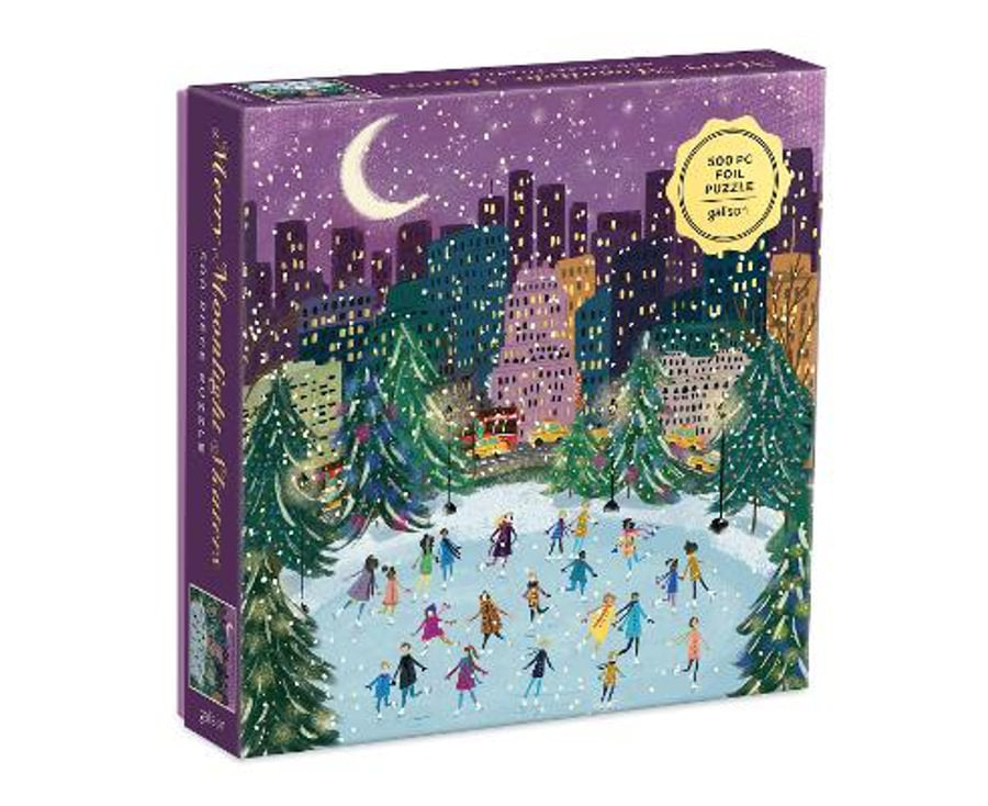 Merry Moonlight Skaters - Foil Puzzle 500-Piece Jigsaw Puzzle