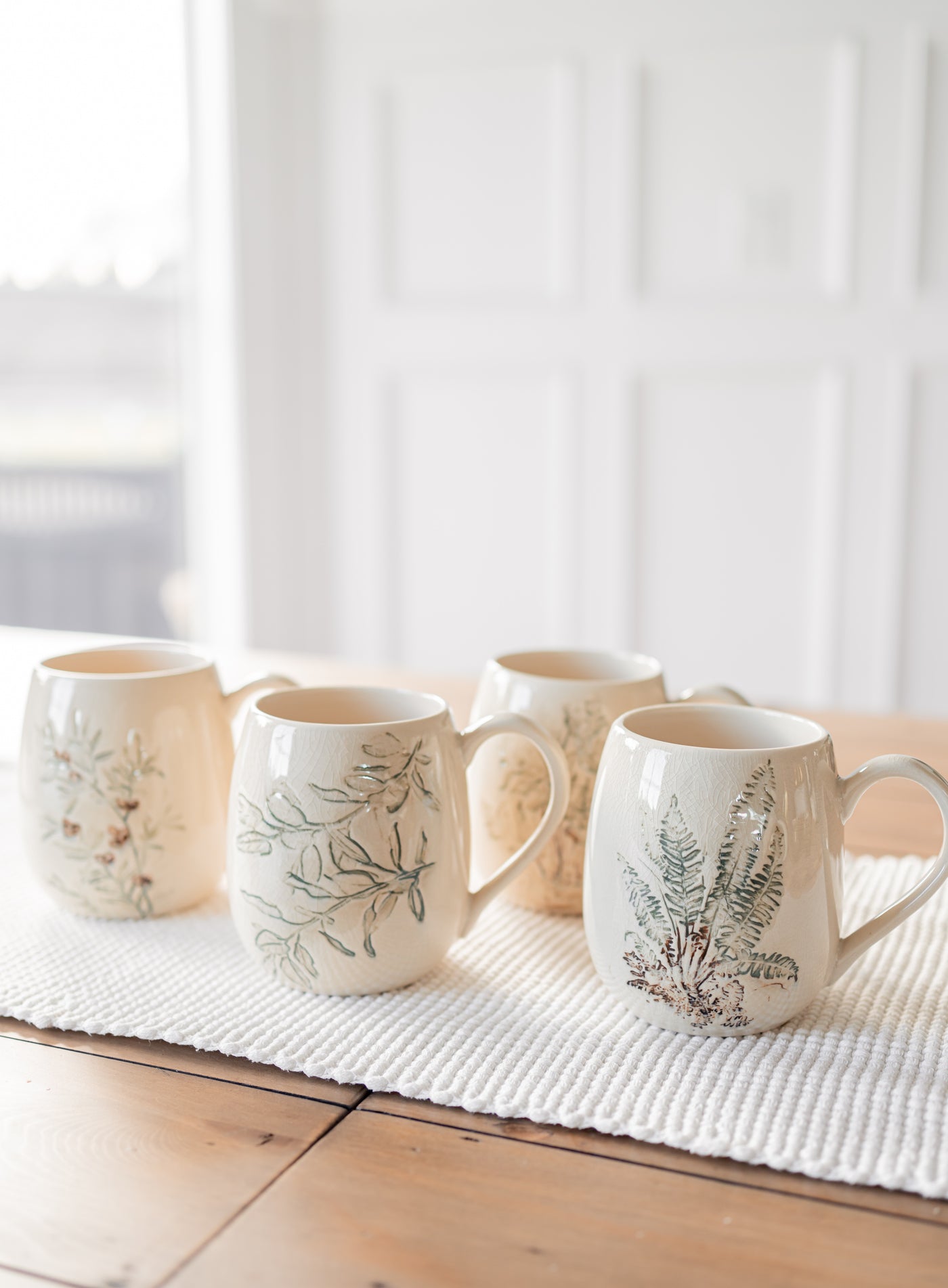 Debossed Nature Stoneware Mugs