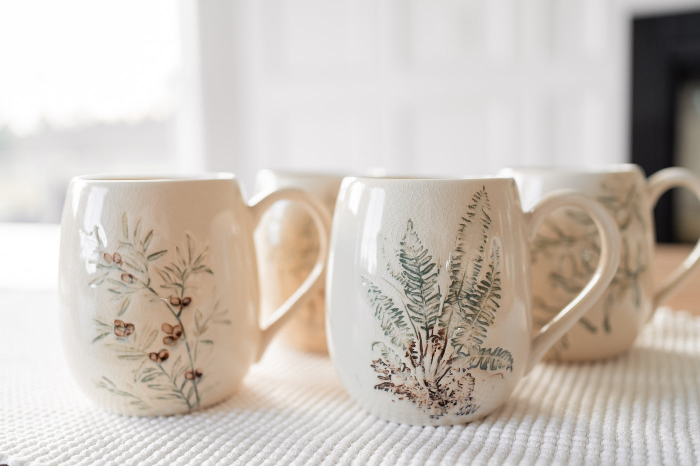 Debossed Nature Stoneware Mugs