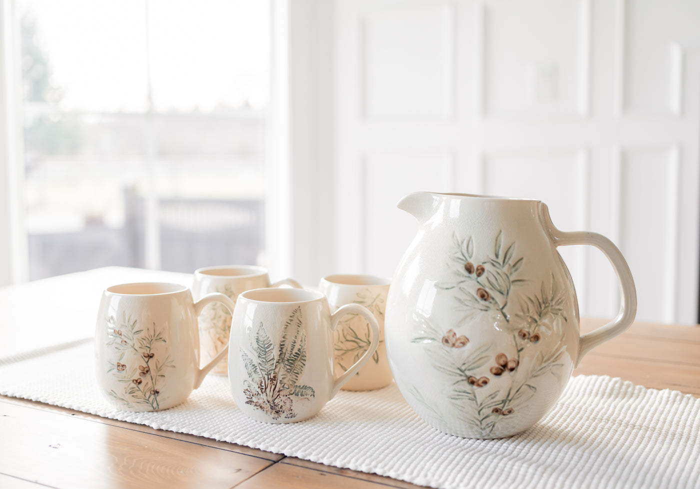 Debossed Nature Stoneware Mugs