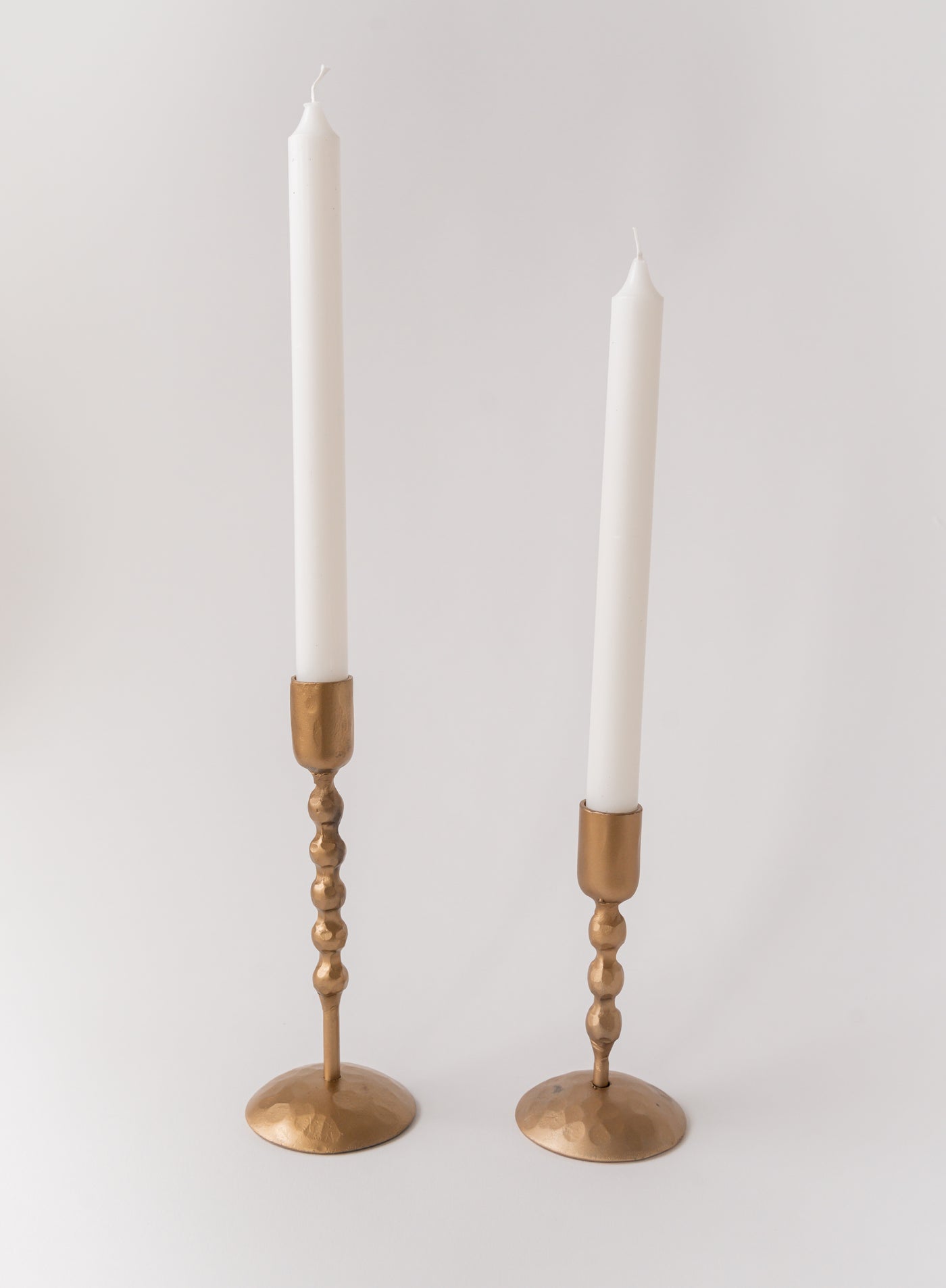 Beaded Hand Forged Candlestick, Gold- Set of 2