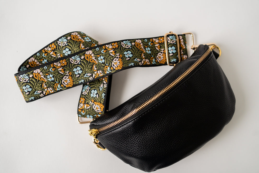 Floral Embroidered Crossbody Bag Strap