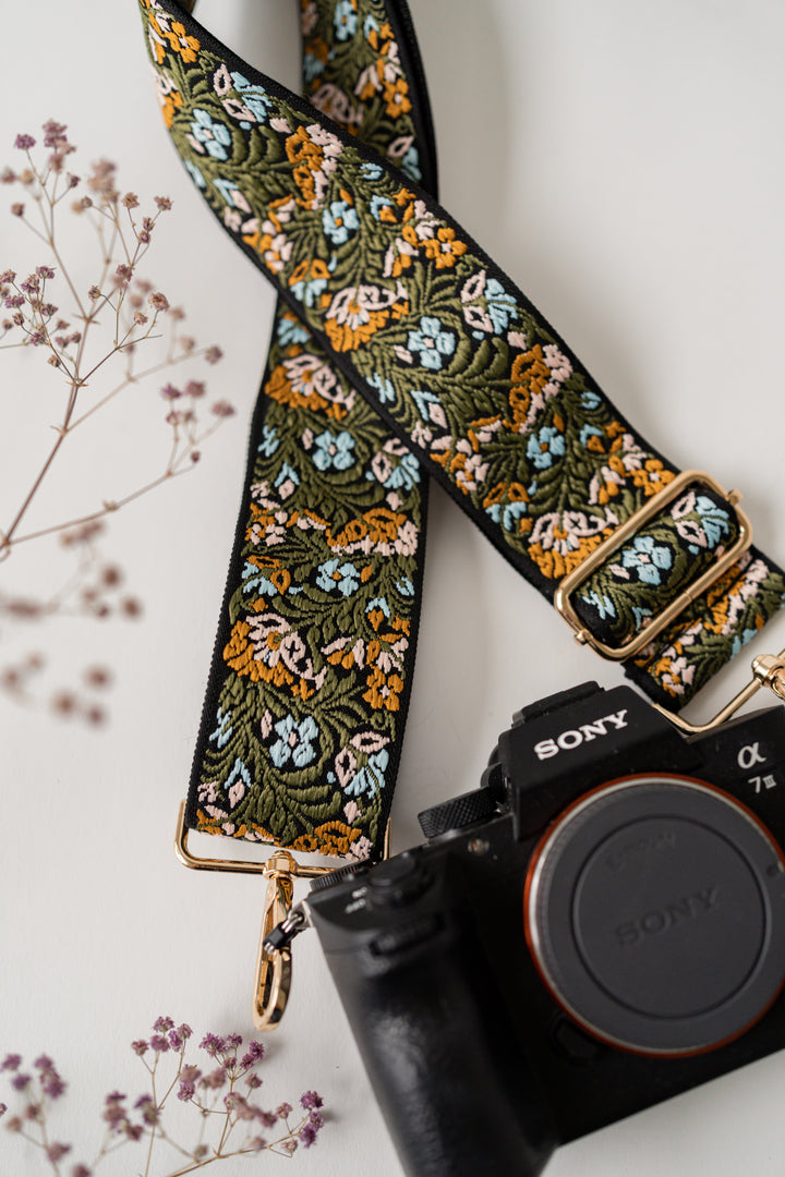 Floral Embroidered Crossbody Bag Strap