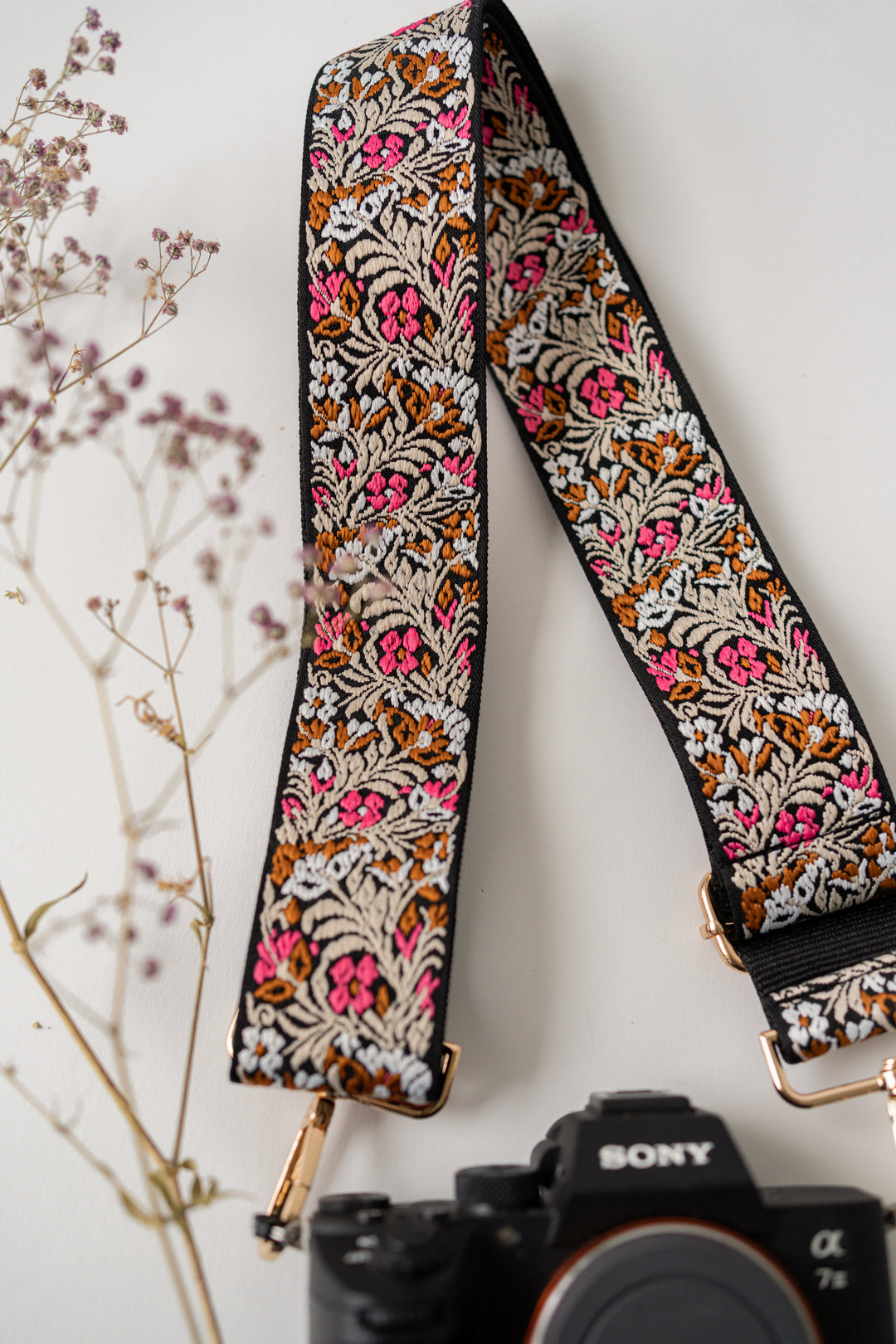 Floral Embroidered Crossbody Bag Strap