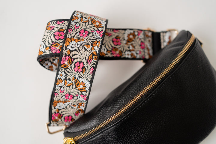 Floral Embroidered Crossbody Bag Strap