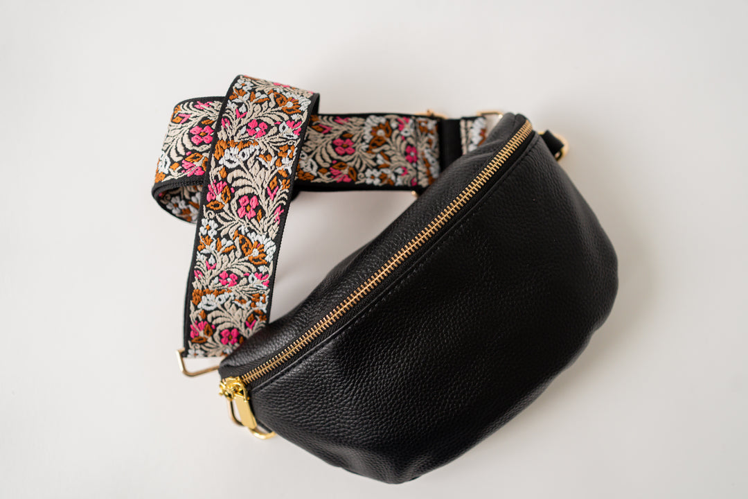 Floral Embroidered Crossbody Bag Strap