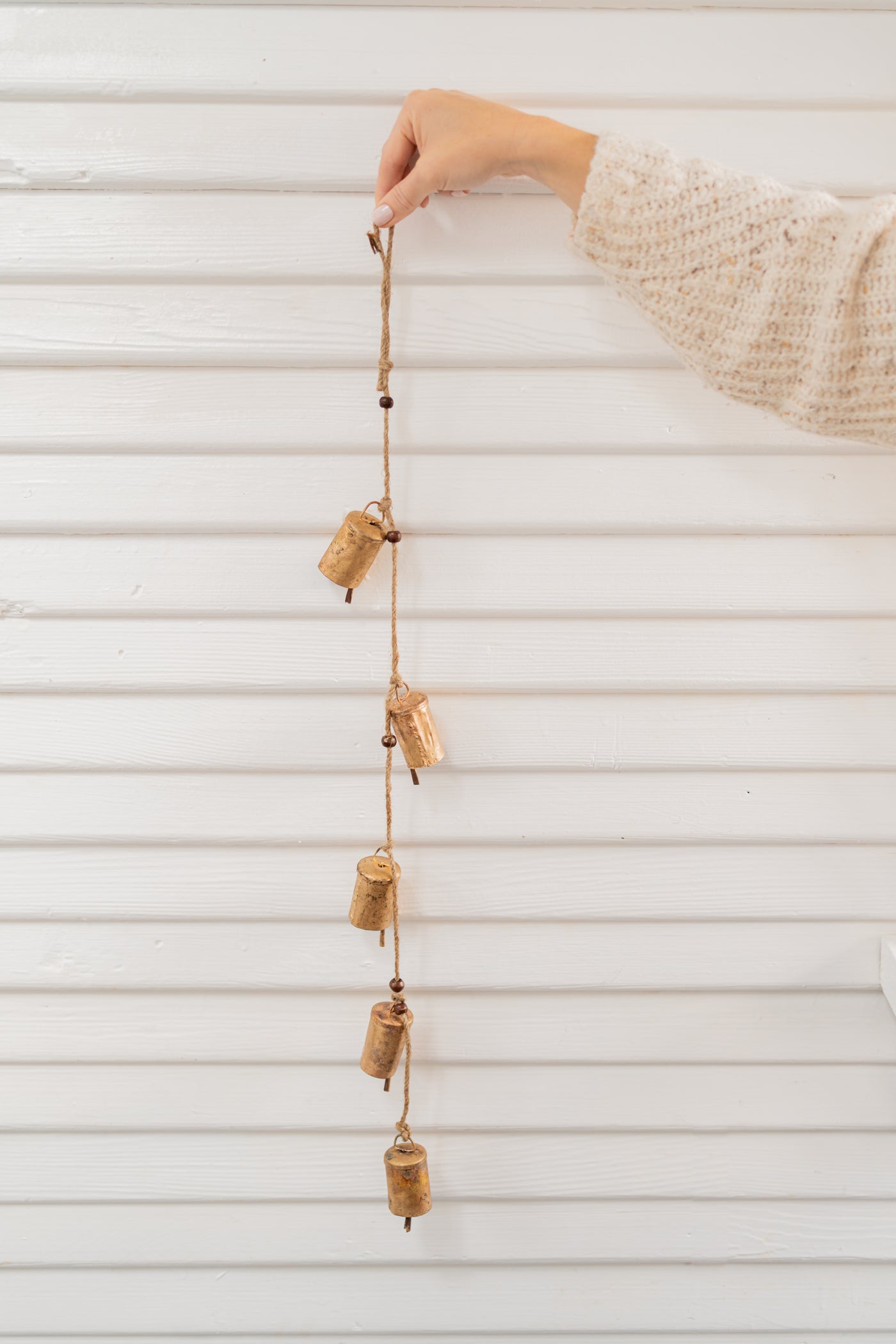Hanging Metal Bells with Wood Beads